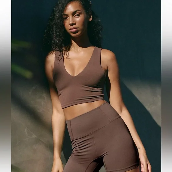 Free People Better Better Crop Brown V-Neck Top Tank Bra - Picture 1 of 6